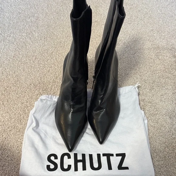 SCHUTZ Black Heeled Leather Boots - Picture 2 of 6